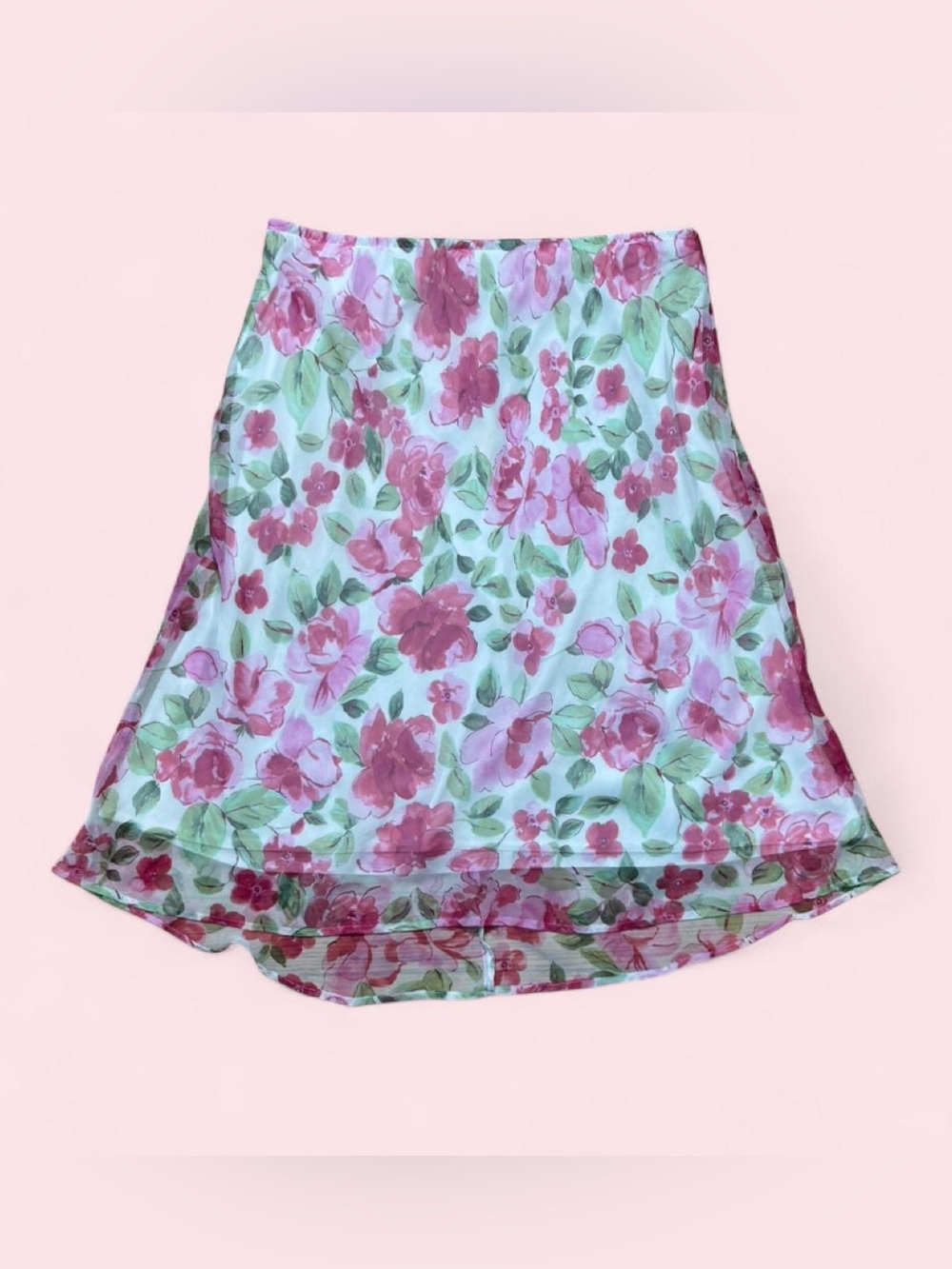 VTG Dress Barn Pink & Green Floral A-Line Skirt